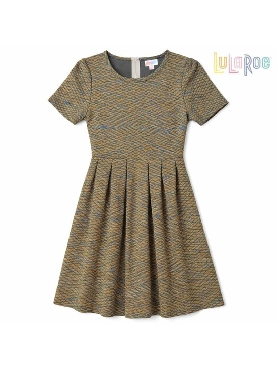 LuLaRoe Dresses & Skirts - NWT Lularoe Amelia Fit Pleated Dress Blue & Tan Geometric Zip Back Size XS